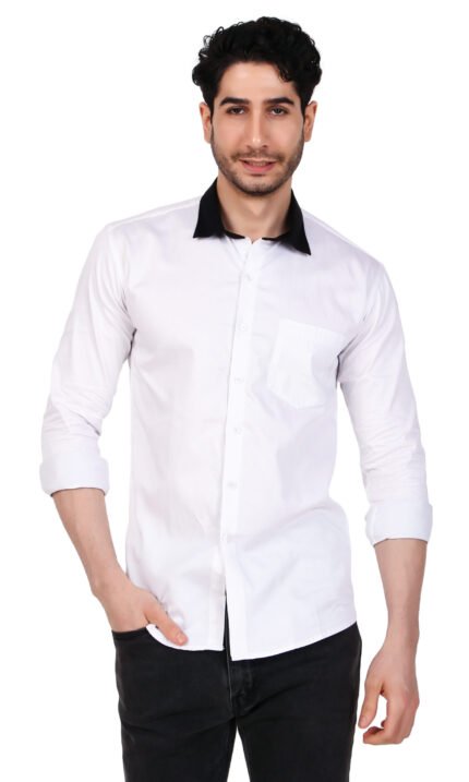 White Shirt with Black Collar