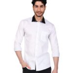 Dor Men's Solid Shirt | White Shirt | Black Collar