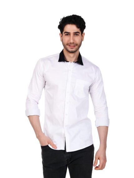 White Shirt with Black Collar