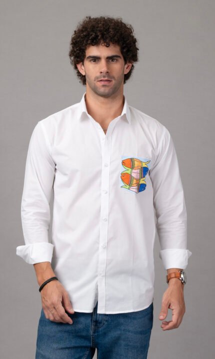 hand painted layered fish shirt