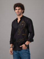 Dor Hand Embroidered Shirt – Buddha Line Art for Men