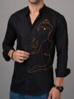 Dor Hand Embroidered Shirt – Buddha Line Art for Men