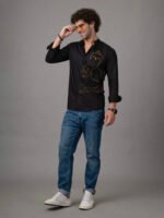 Dor Hand Embroidered Shirt – Buddha Line Art for Men