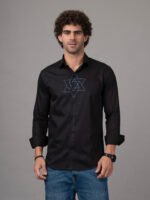 dor casual hand embroidered shirt, sacred geometry shirt men, triangular design shirt, hand embroidered men’s shirt, dortrends men’s shirt