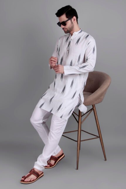 White Handloom Ikkat Kurta