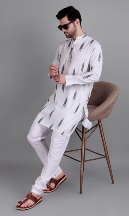 White Handloom Ikkat Kurta