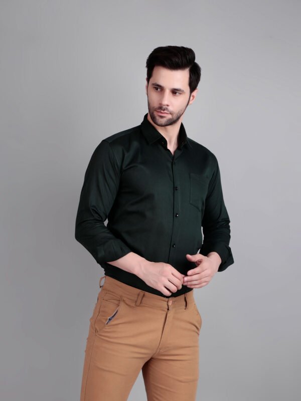 Solid Semi Formal Olive Green Shirt