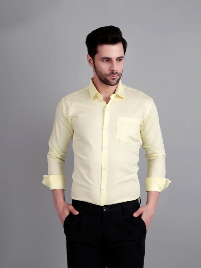 Solid Semi Formal Lemon Yellow Shirt