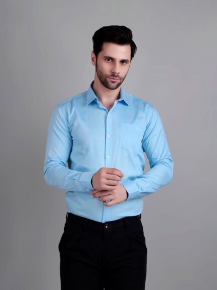 Solid Semi Formal Sky Blue Shirt