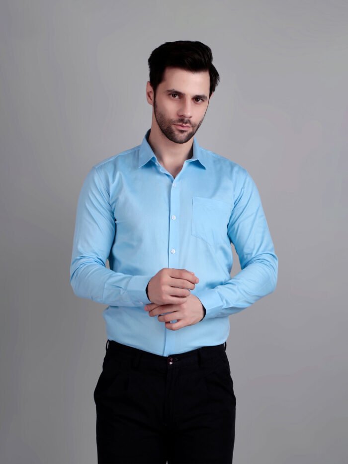 Solid Semi Formal Sky Blue Shirt