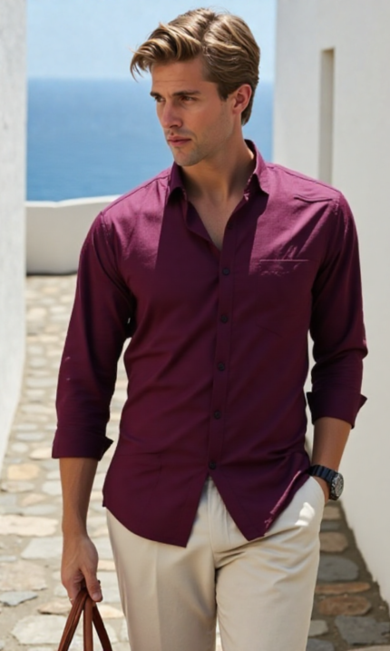 dor classic solid purple cotton shirt