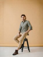 Cotton Olive Green Satin Printed Shirt