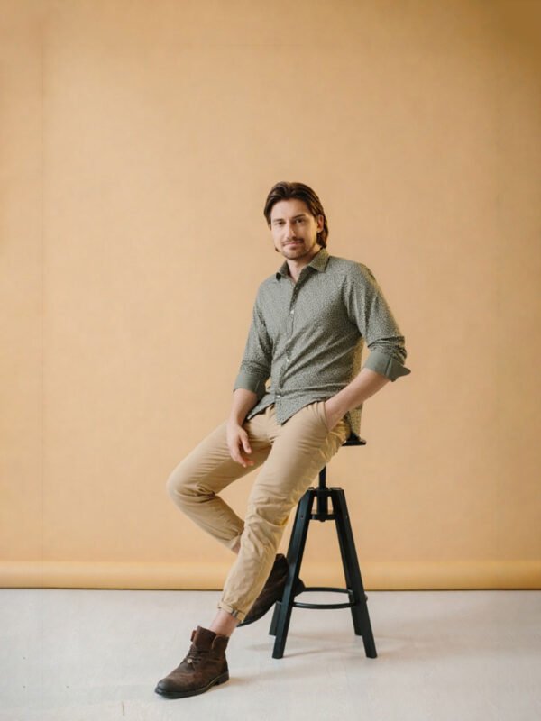 Cotton Olive Green Satin Printed Shirt