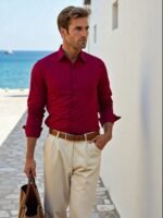 Dor Classic Solid Wine Cotton Shirt