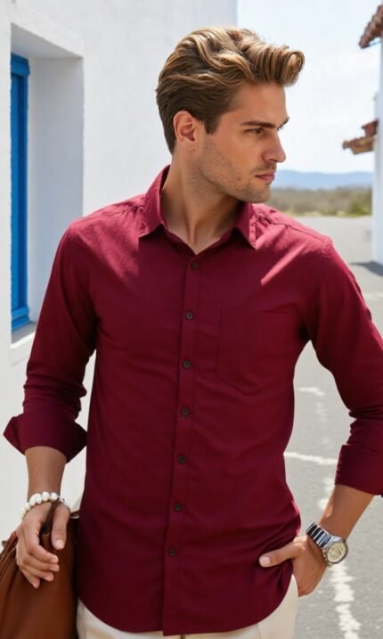 Dor Classic Solid Wine Cotton Shirt