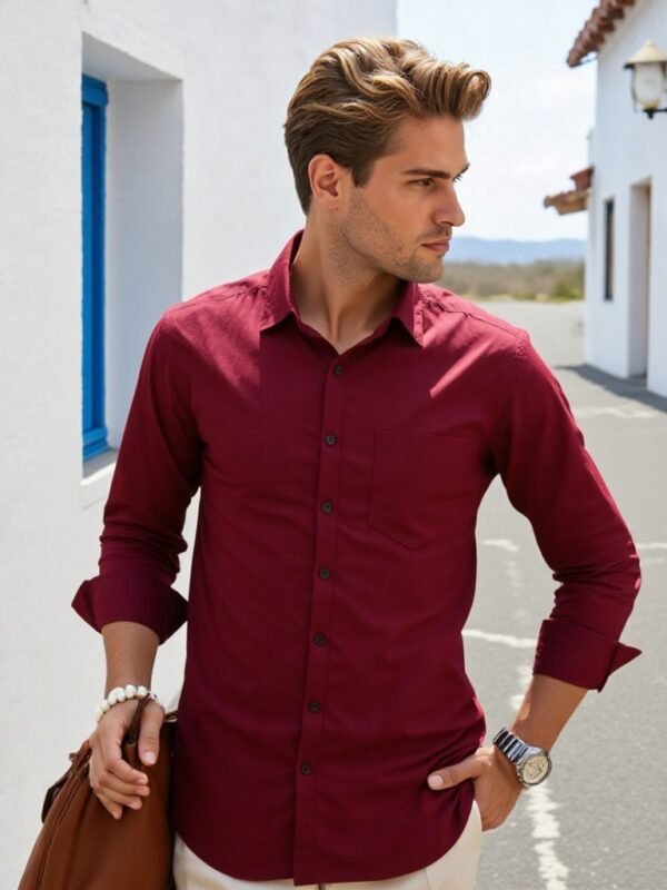 Dor Classic Solid Wine Cotton Shirt