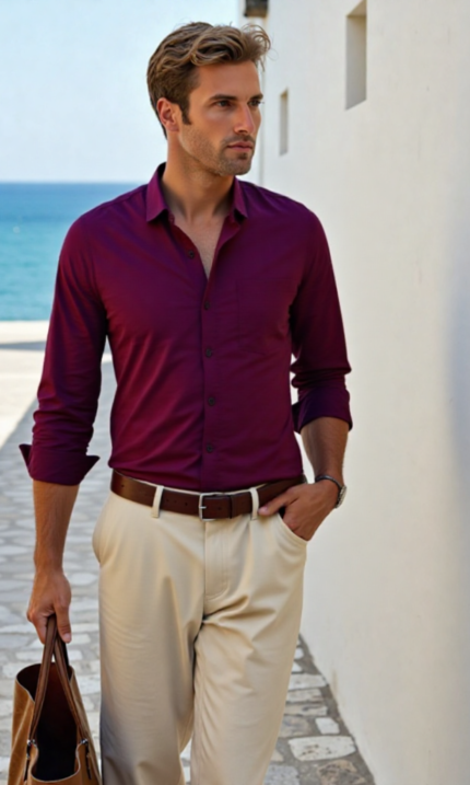 dor classic solid purple cotton shirt