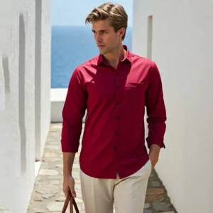 Dor Classic Solid Wine Cotton Shirt