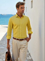 Dor Pure Cotton Yellow Satin Printed Shirt