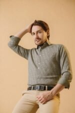 Cotton Olive Green Satin Printed Shirt