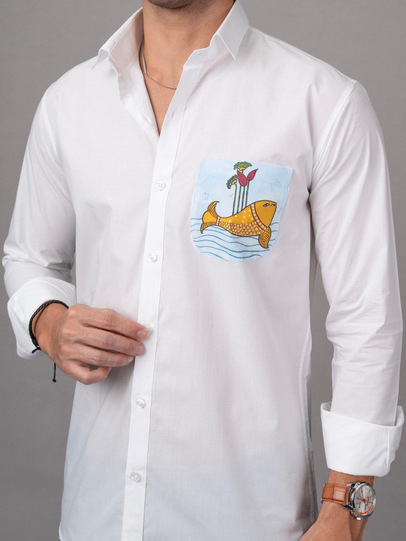Dor Casual hand painted shirt-Playful Fish - Image 4