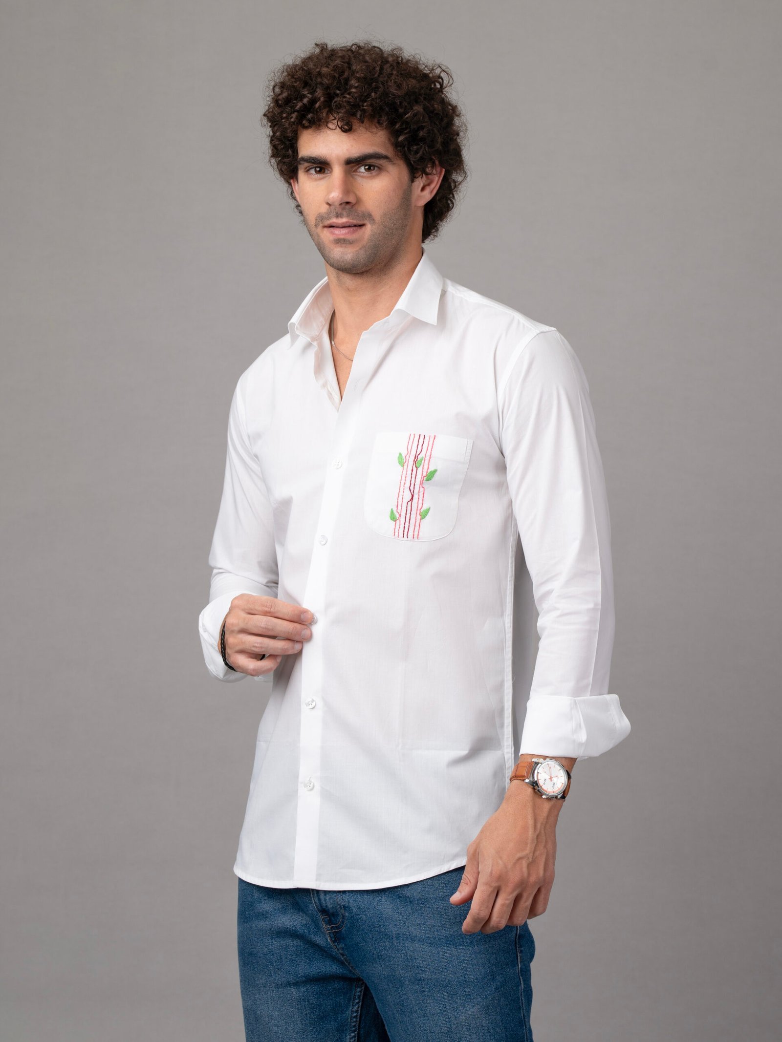 Dor Casual hand embroidered shirt-line and leaf - Image 2
