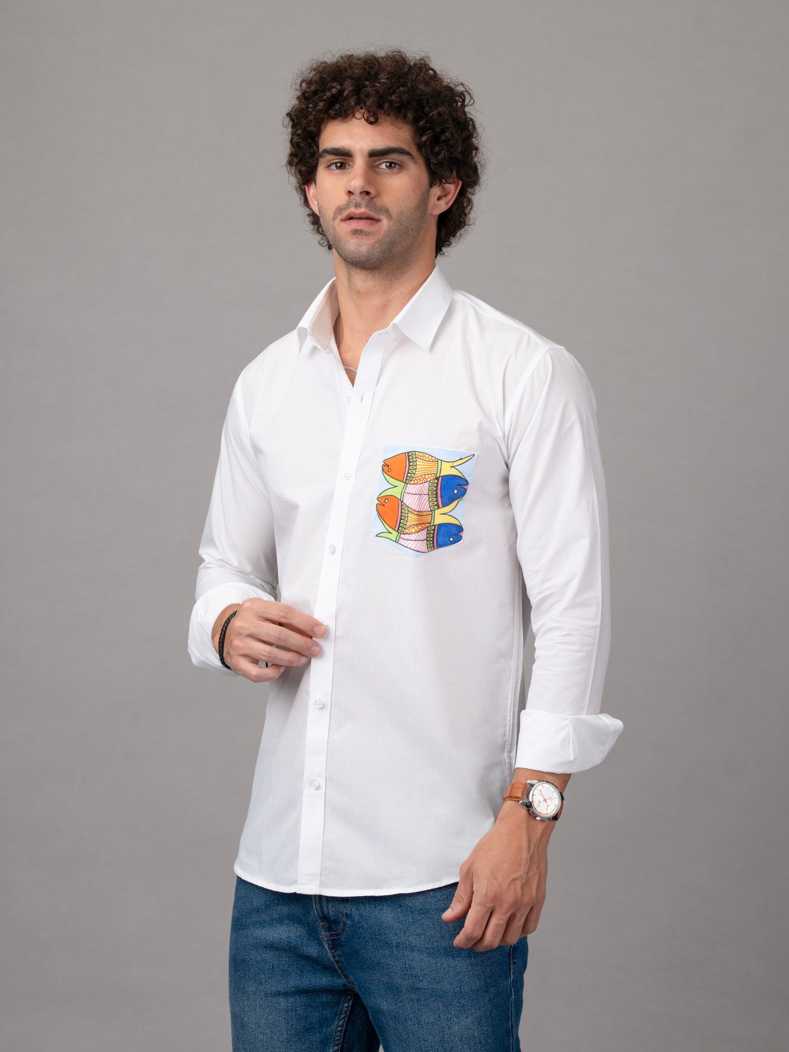 Dor Casual hand painted shirt-Layered fish - Image 2