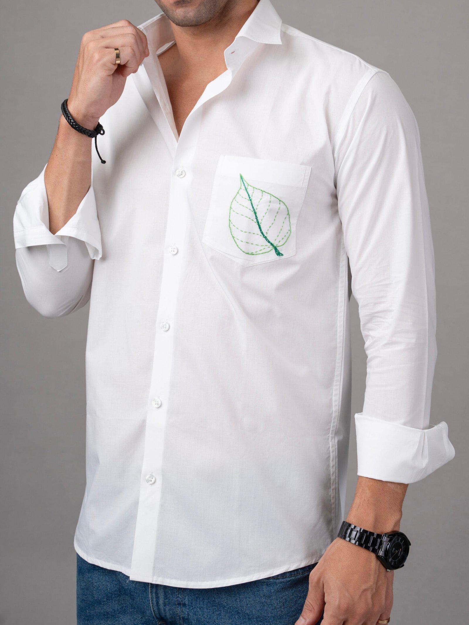 Dor Casual hand embroidered shirt-Leaf - Image 5