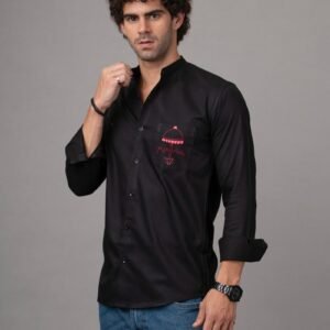 Dor Hand Embroidered Shirt – Buddha Line Art for Men